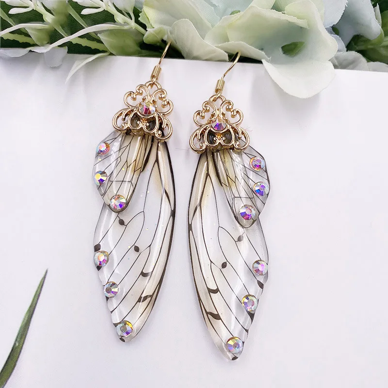 Fashion Simulation Wing Earrings Insect Butterfly Crystal Wing Drop Earrings For Women Rhinestone Earrings Romantic Jewelry Gift