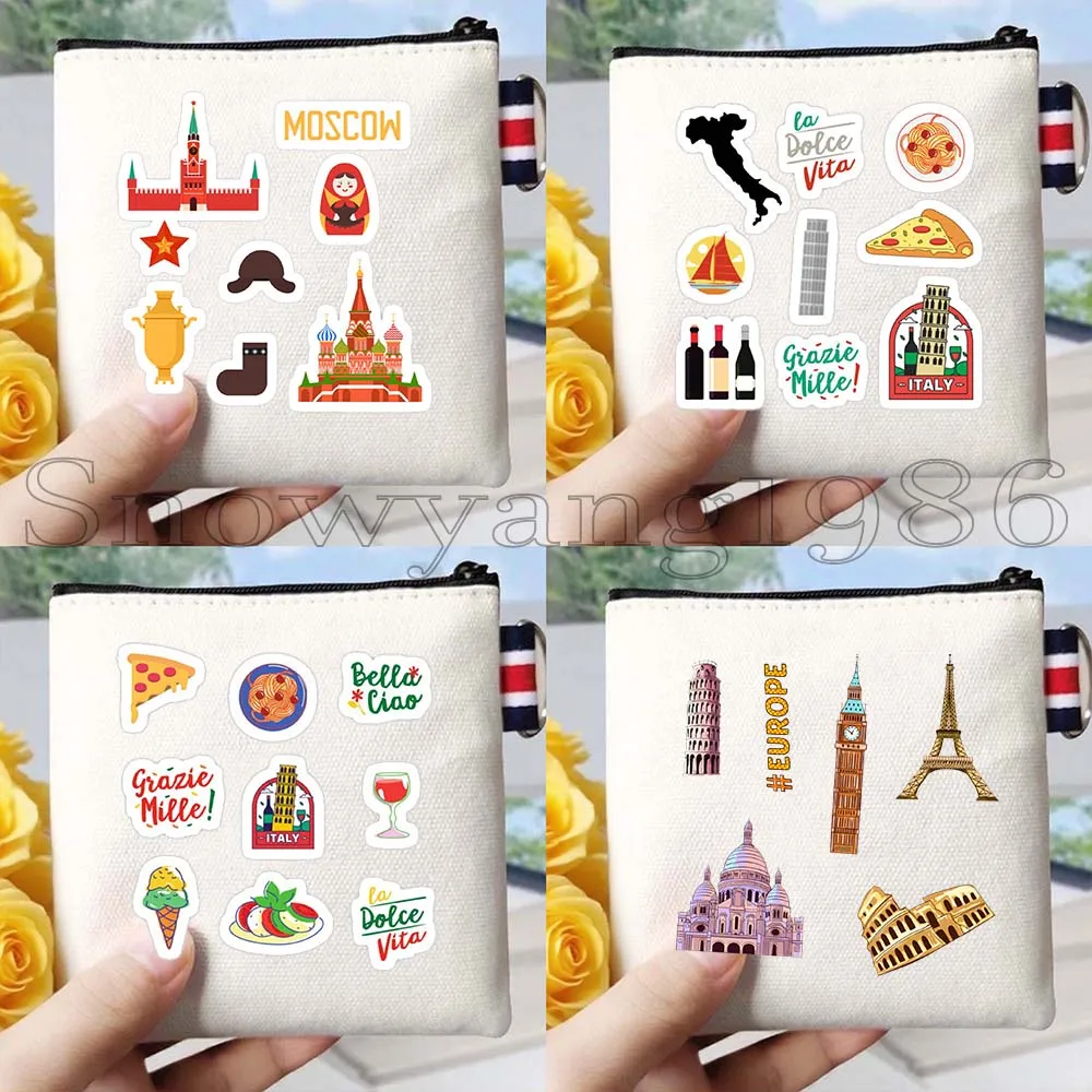 

4PCS Russia Thailand Iceland Malta South Korea United States Landmarks Europe Travel Pack Coin Purse Key Case Bag Wallet Pouch