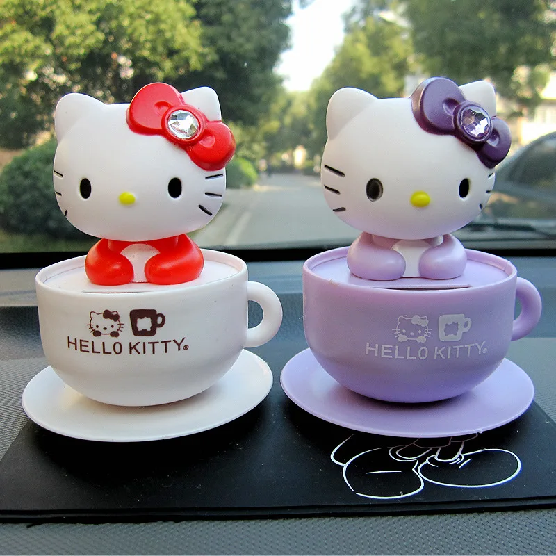 

Милые украшения для центральной консоли автомобиля Sanrios аниме Hello Kitty Kawaii на солнечной энергии, украшение для автомобиля со встряхивающей головой, подарок для девочки