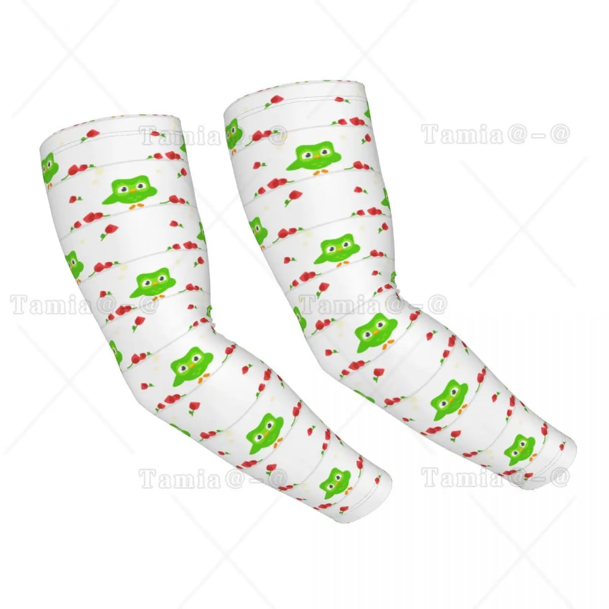 Custom Duolingos Owl Duo Arm Sleeves Warmer Men Women UV Sun Protection Tattoo Cover Up Sports Compression Cycling