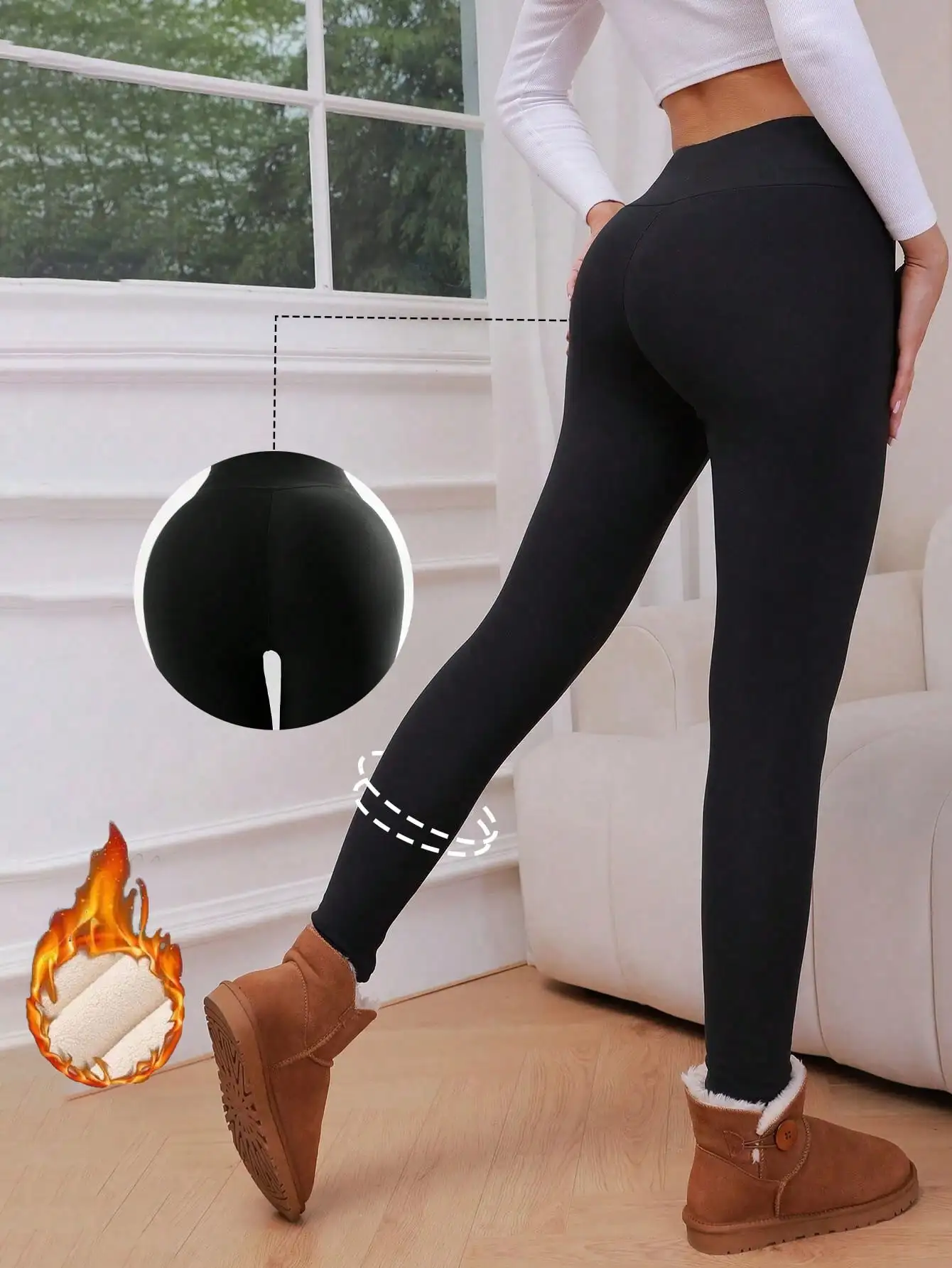 Women\'s Winter Warm Plush Thermal Black Leggings - Cozy Stretchy Pants For Fall & Winter