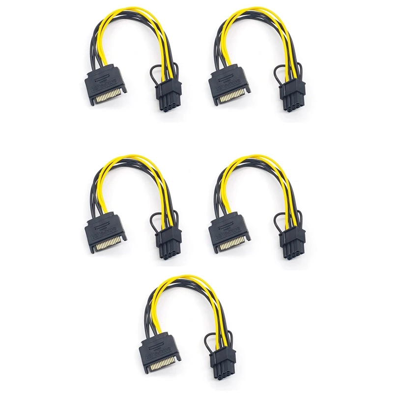 5PCS 15Pin SATA Male To 8Pin(6+2) PCI-E Power Supply Cable 20Cm SATA Cable 15-Pin To 8 Pin 18AWG Wire For Graphic Card