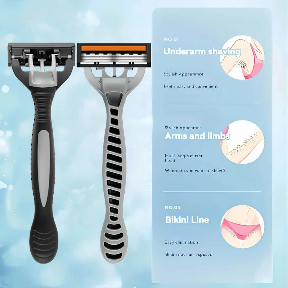 ماكينة حلاقة آمنة للرجال، ماكينة حلاقة يدوية من الفولاذ المقاوم للصدأ مكونة من 3 طبقات، أداة إزالة الشعر قابلة للاستبدال #6