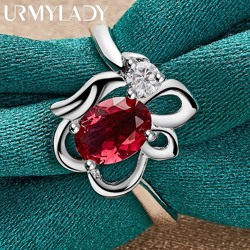 Women's 925 Sterling Silver Flower Ruby Engagement Ring