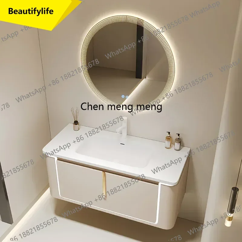 

a13 Современные шкафы для ванной комнаты с раковиной, интеллектуальное круглое зеркало, шкаф для умывальника, туалетный столик, домашняя мебель для ванной комнаты