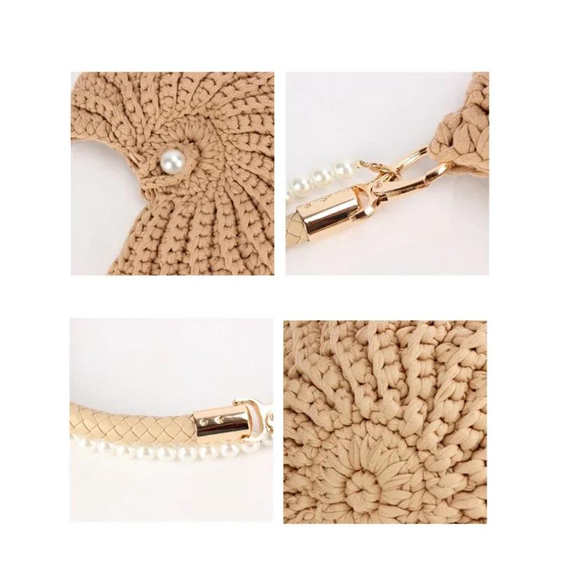 Conch Shell Knit Crochet Umhängetasche, Perlenkette, handgefertigte gewebte Damen-Umhängetasche, elegante, zarte, süße, kompakte Geldbörse – Detail 37