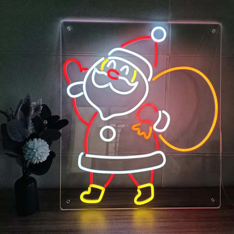 Merry Christmas Old Man Neon Sign Light for Bar Party Holiday Christmas Festival Store Decor Display Ins Style Neon Lamp