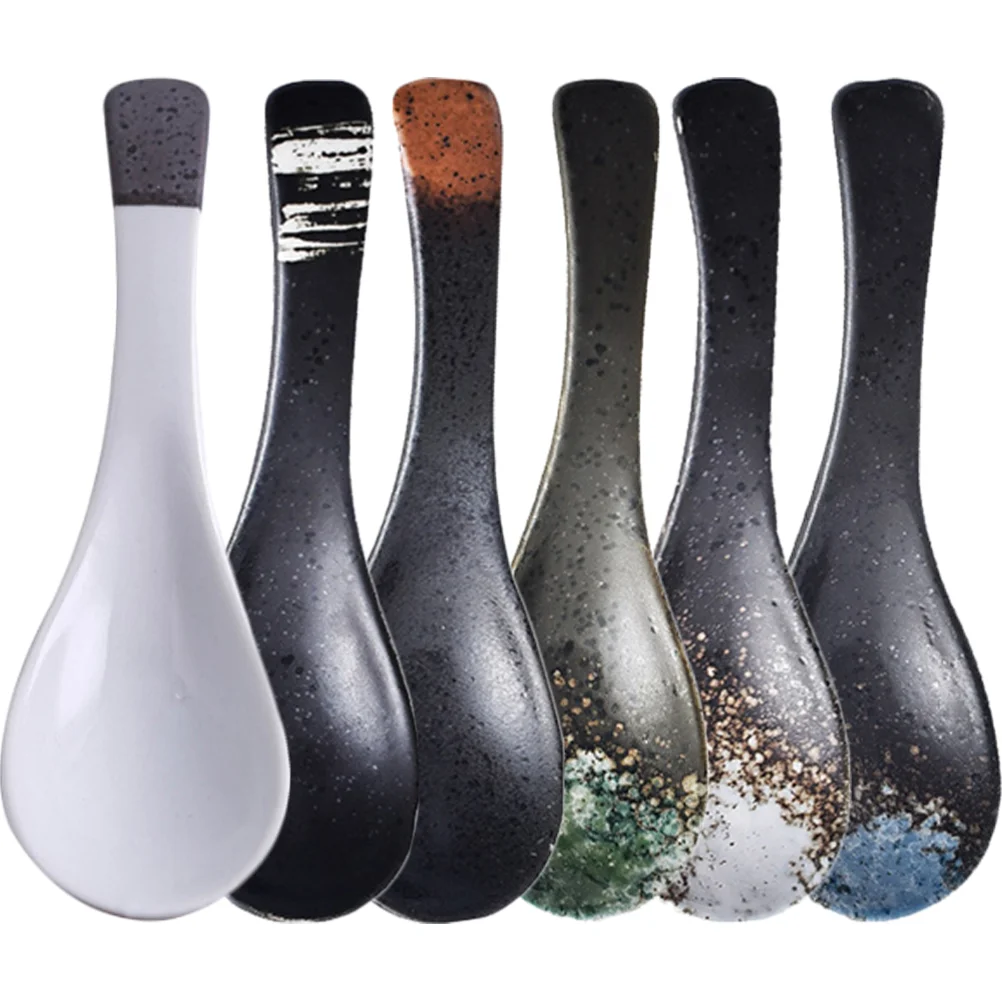 

6Pcs Ceramic Spoons Japanese Style Vintage Soup Spoons Safe Use Fine Workmanship Small Lightweight Portable