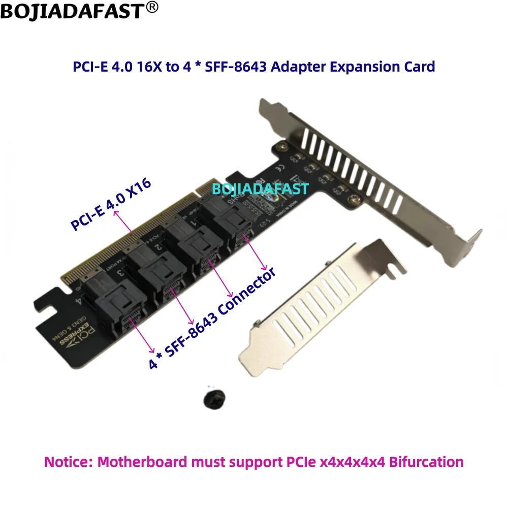 

PCI Express 3.0 X16 PCI-E 4.0 16X to 4 SFF-8643 Adapter Expansion Riser Card For U2 NVME SSD
