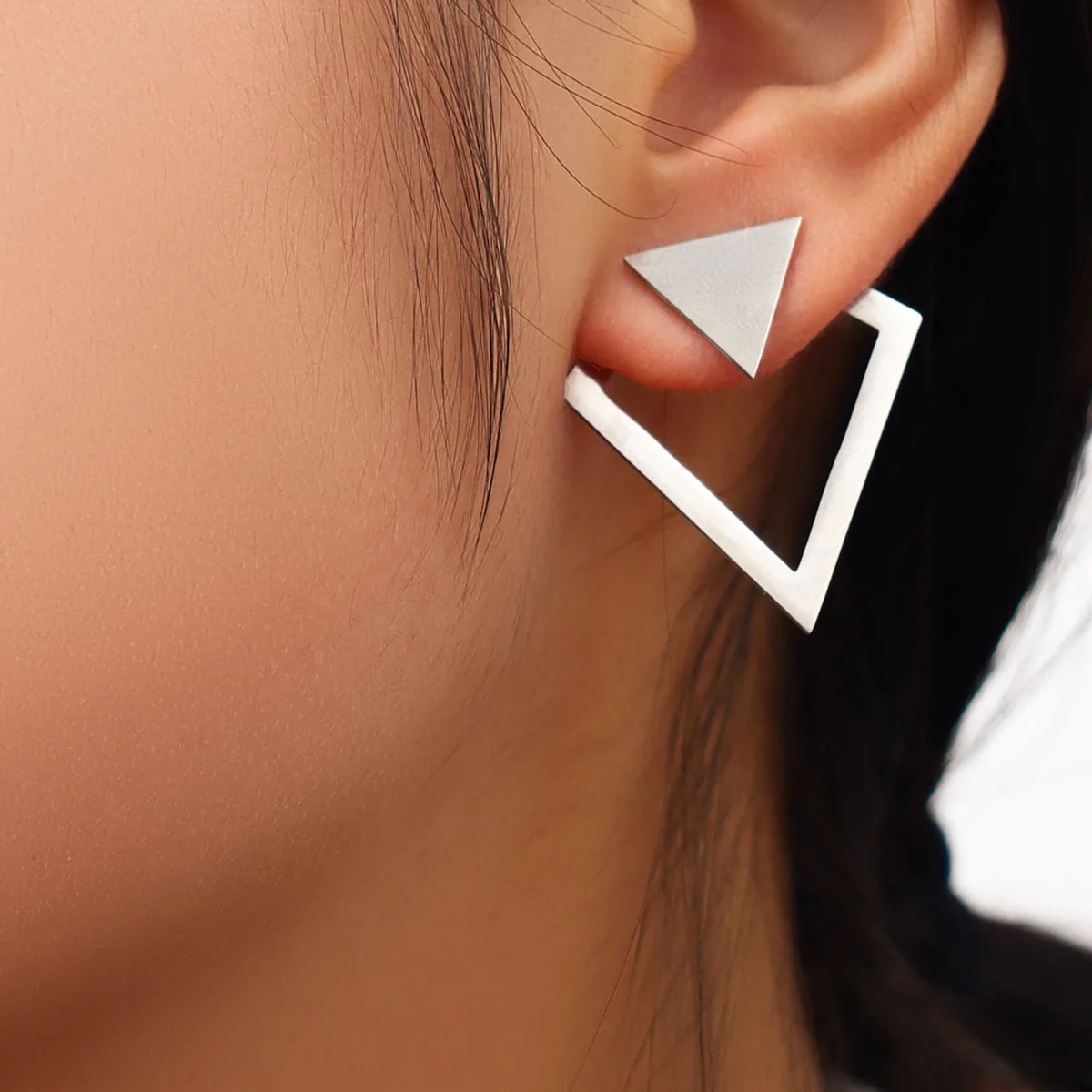 LATS Minimalist Double-Layer Rhomboid Triangle Detachable Triangles Stud Earrings for Women Fashion Jewelry Party Gifts