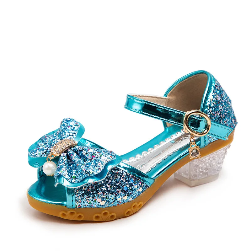 Die Neue Sommer Kinder Mädchen Schmetterling Kristall High Heel Sandalen Kinder Prinzessin Glitter Leahter Schuhe Pailletten