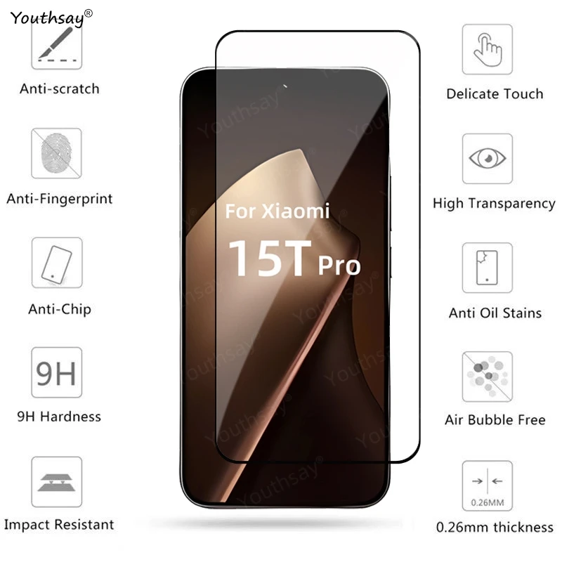 6in1 زجاج لهاتف Xiaomi 15T Pro غطاء كامل من الزجاج المقسى Xiaomi 15T Pro واقي للشاشة HD عدسة الهاتف فيلم Xiaomi 15T Pro