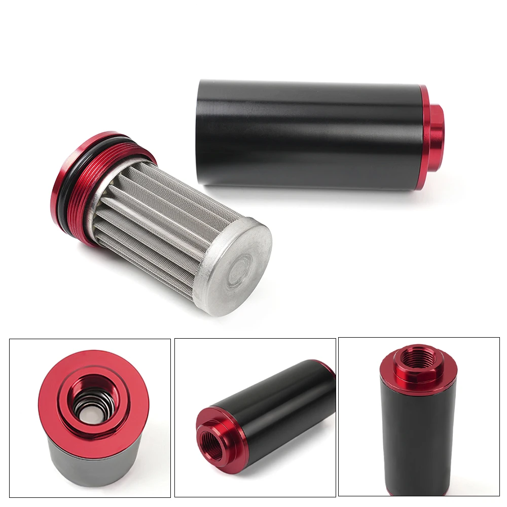 RASTP-44MM 60 Micron/ 50MM 100 Micron Racing Inline Fuel Filter With Mount with AN10 AN8 AN6 Fittings Adapter RS-FRG014