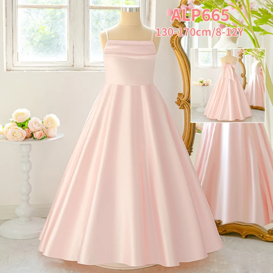 جديد بنات الوردي فستان بكتافة فستان حفلة للأميرات الأطفال الحمالات المراهقين الساتان منتفخ فستان كبير أداء البيانو دعوى ASQ03 #4