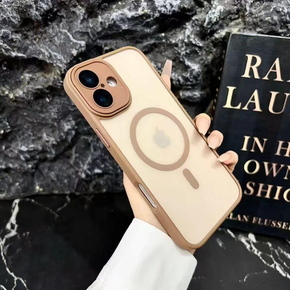 Capa Fosca Semitransparente Magnética com Película de Lente para iPhone 17 16 15 14 13 12 11 Pro Max Plus, à Prova de Choque e Anti-Impressão Digital