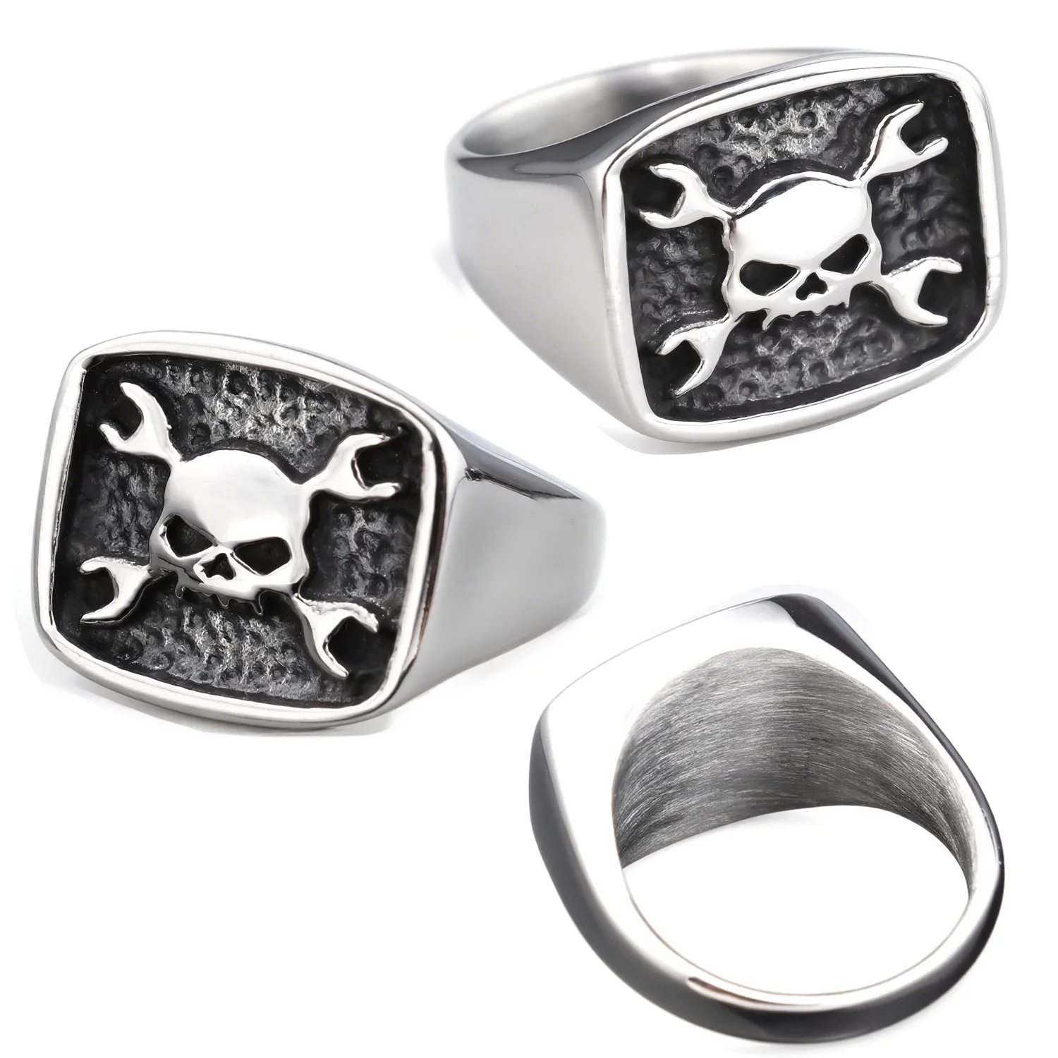 

Новый стиль, индивидуальное трендовое кольцо в стиле панк, гаечный ключ в форме черепа, кольцо из нержавеющей стали, титановое стальное кольцо, мужской подарок на день рождения и праздник