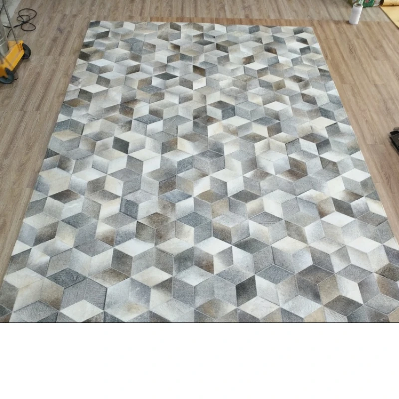 

2022 New Natural Cowhide Stitching Carpet Is Dirty and Easy To Clean Home Study Living Room Light Luxury Plaid Cowhide Carpet