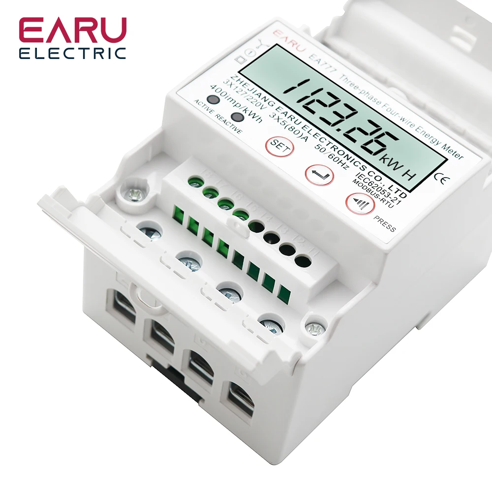 80A 4P 3-fazowy 4-przewodowy dwukierunkowy dwustronny licznik energii Miernik zużycia energii elektrycznej Szyna Din AC 3 * 230/400V Wyświetlacz