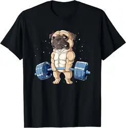 Pug Weightlifting Funny Animal Men Fitness Gym Workout Tee T-Shirt for Men Women Men Clothing Print Tee