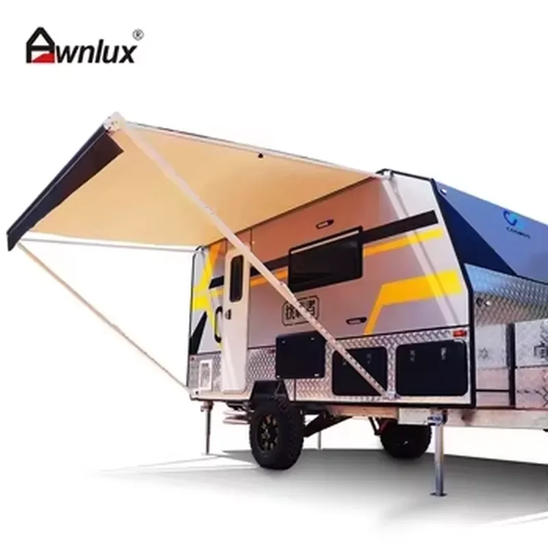 

W5600 Roll-Out Waterproof Awning PVC Vinyl Fabric White Black Frame Manual Control for Caravan RV Motorhome Camper Van