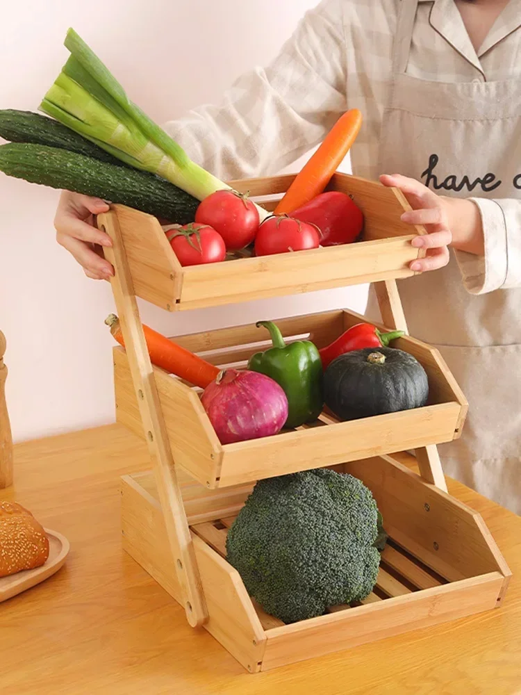 

Multi-Function Kitchen Multilayer Desktop Storage Shelf Bamboo Bread Basket Fruits and Vegetable Storage Rack