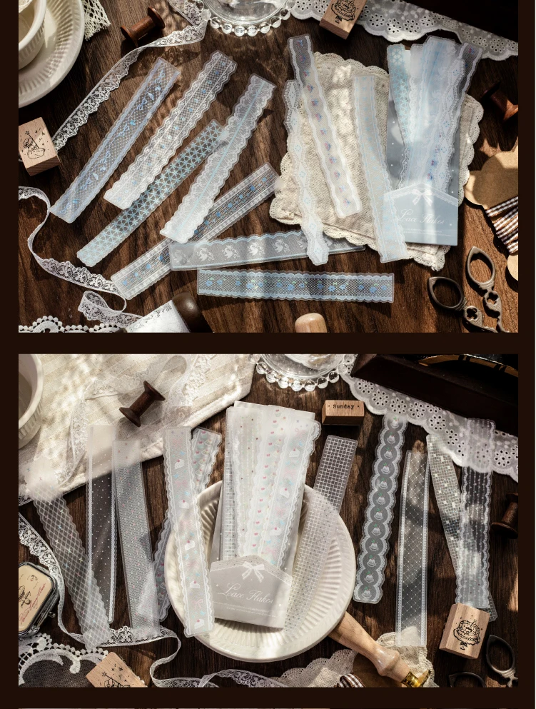 Journal GO 20 Stück durchscheinende PET-Spitzenstreifen, Retro-Schleifenmuster-Klebebänder für Journaling, Scrapbooking, Planer & DIY-Bastelarbeiten – Detail 14