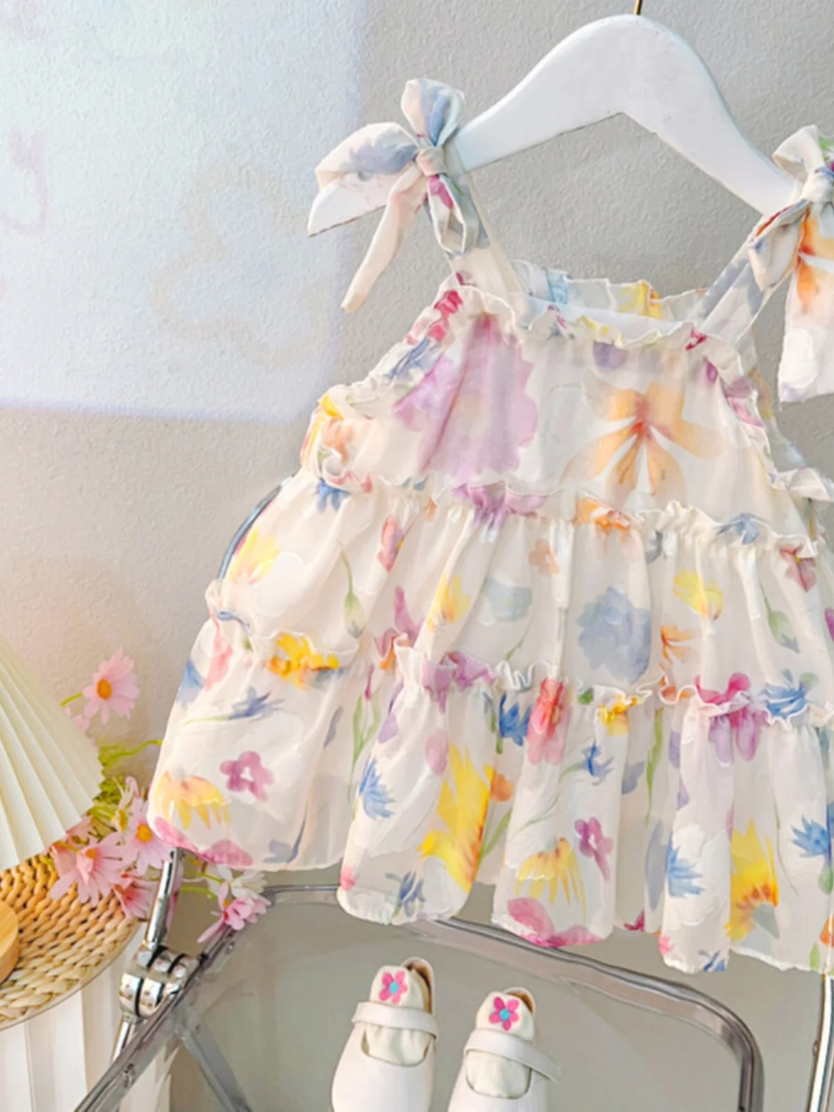 Summer Thin Floral Print Dress Girls Fashionable Sleeveless Princess Gown Cute Floral Patterned Dress Lightweight Spring 2024