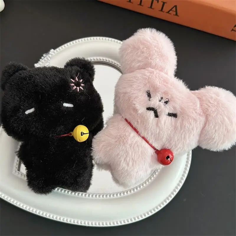 Мягкая игрушка-брелок с милым колокольчиком, кроликом и котенком, подвеска в виде куклы с милым мультяшным животным, скрипучая сумка для девочек, украшения, подарки