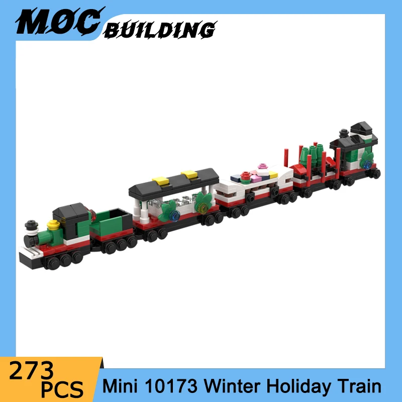 MOC City Creativity Winter Village Holiday Train Model Building Blocks Mini Version 10173 Vehicle DIY Bricks Toys Christmas Gift