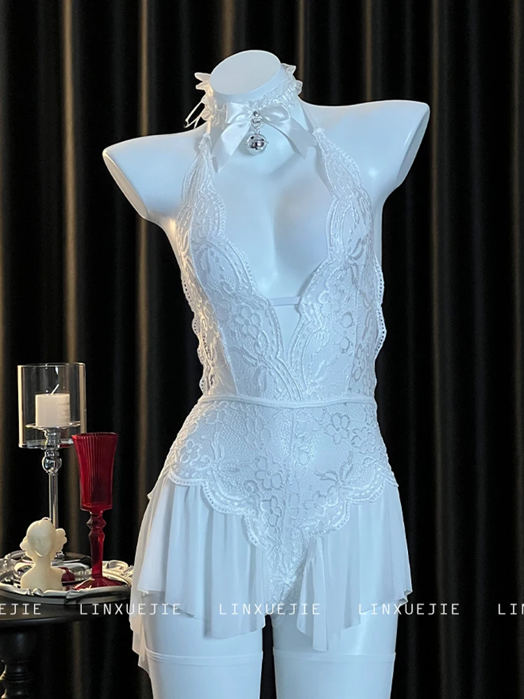 Women's Purple Nightgown Lace Sleepdress Sleepwear Sleeveless Deep-V Mini Nightdress Bodysuit Sexy Exotic Mini Lingerie Clothing