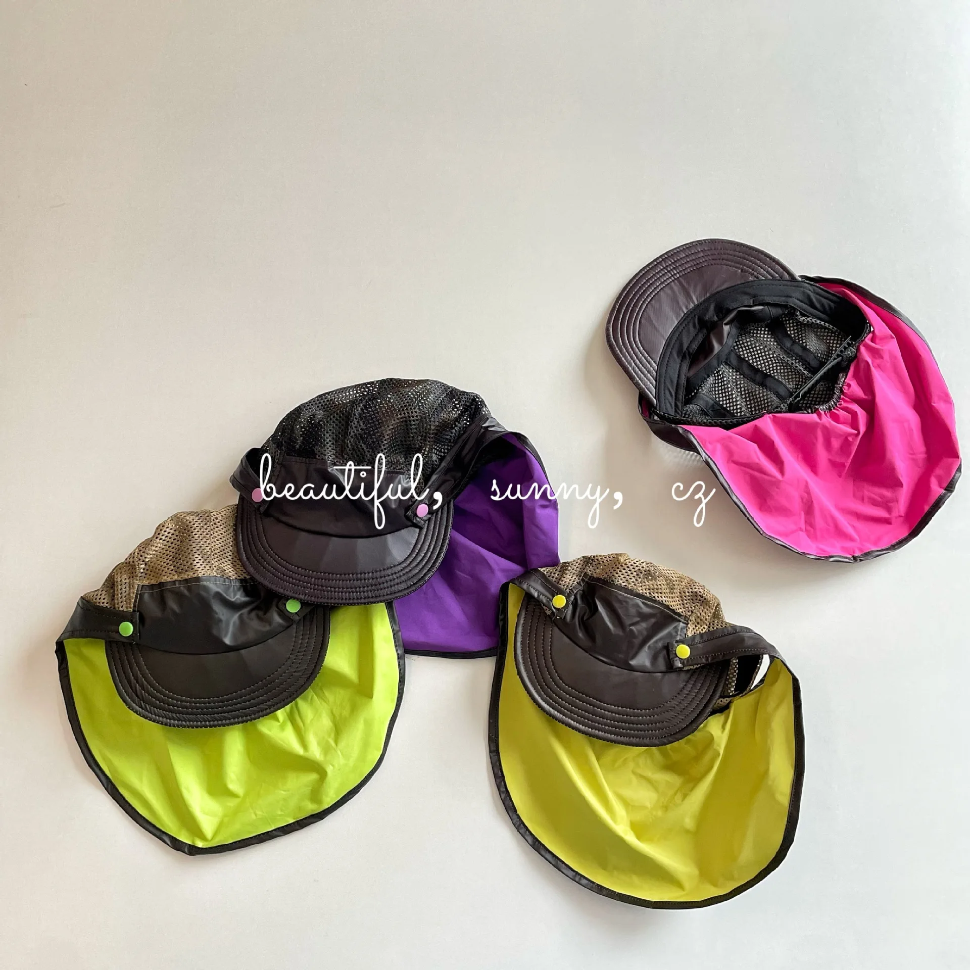 Changes Color Under Sunlight Gradient Fluorescent Adult Sun Bucket Hat Hollow Out PU Cape Brim Beach Outdoor Shading Sun Caps