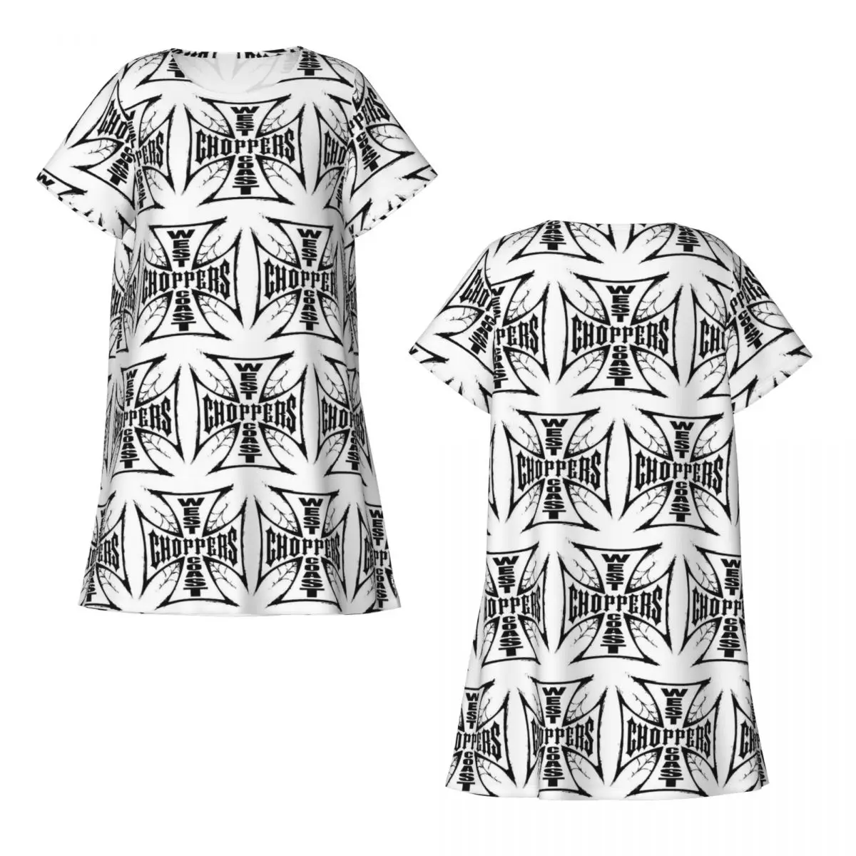 Custom West Coast Iron Cross Choppers Short Sleeves Nightdress For Sleepshirts Women Short Sleeve Nightgowns Loose Pajama Dress