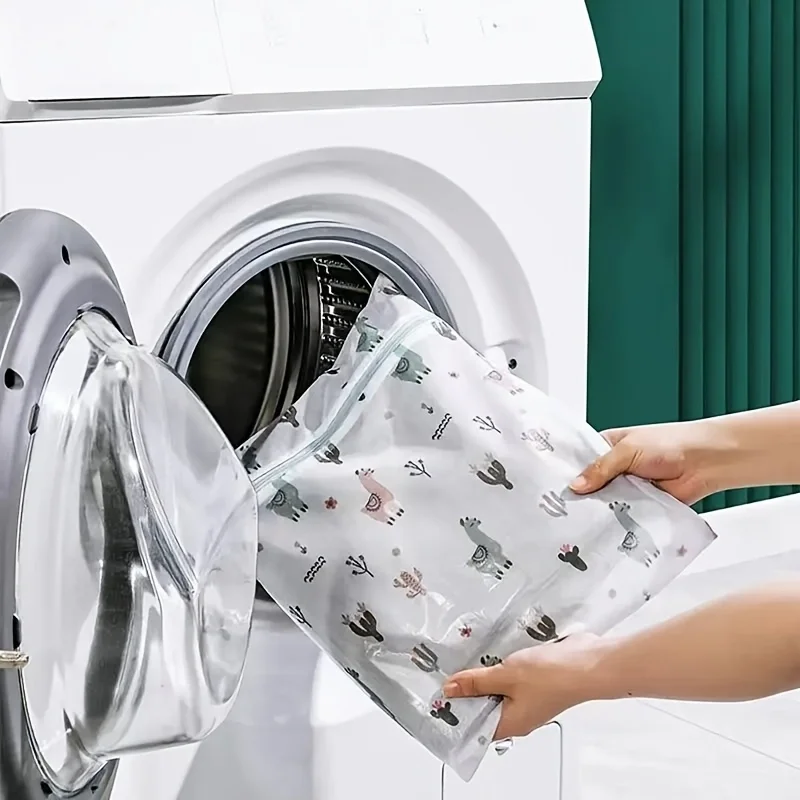7Pcs Cactus Print Laundry Bags Set, Mesh Wash Bags with Zipper for Clothes Washing & Organization