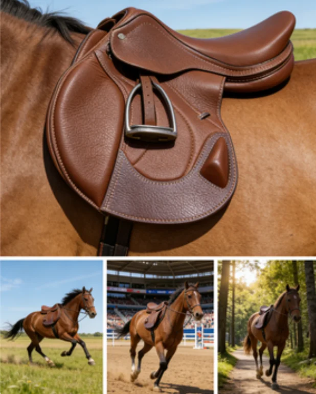 Premium English Style Leather Horse Saddle Coffee Color Equestrian Tack