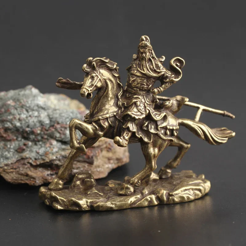 Brass Chinese God Of Wealth Riding Horse Guan Gong Statue Home Decors Accessories Copper Office Desk Decors Buddha Ornaments