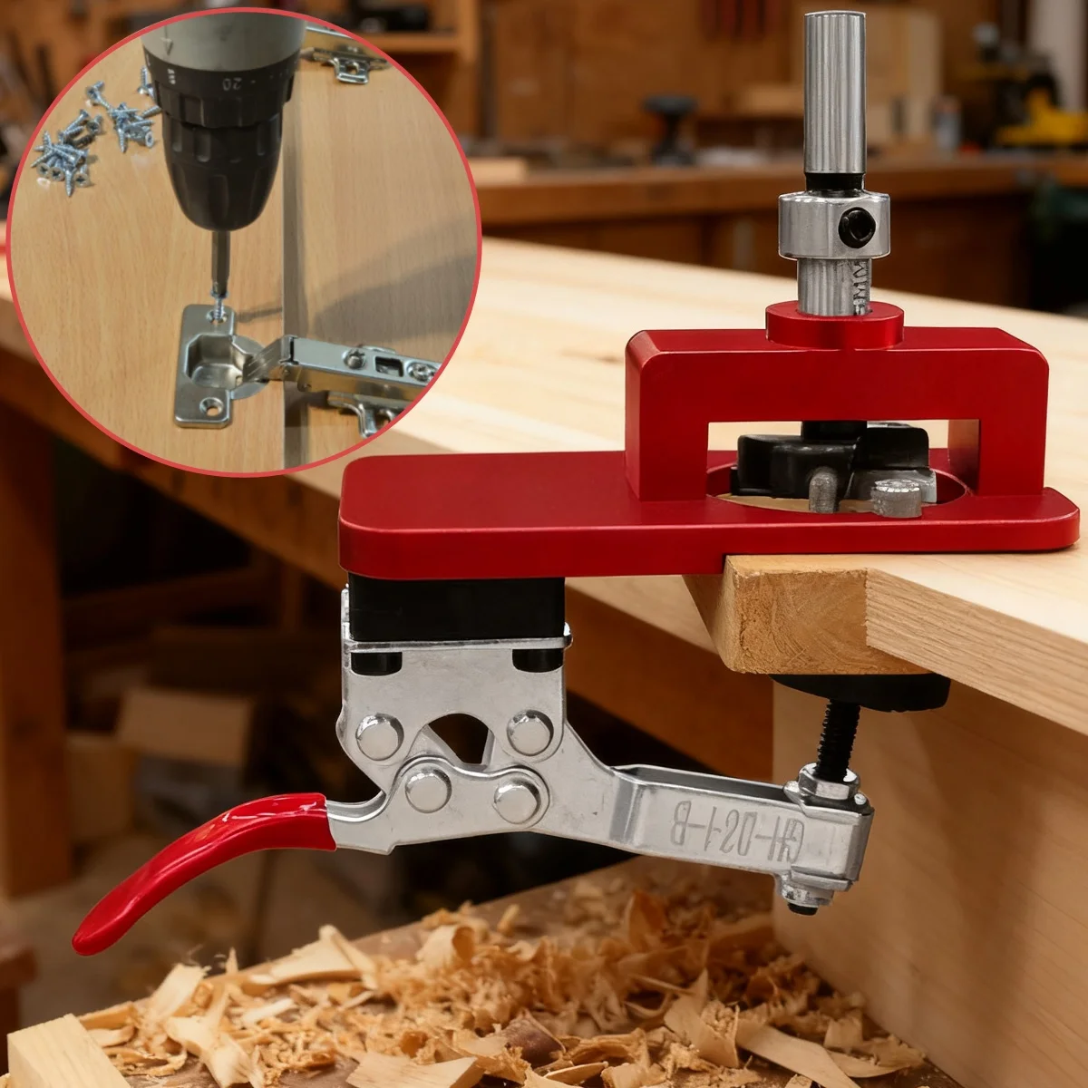 Aluminum Alloy 35mm Concealed Hinge Jig with Quick Clamp, Cabinet Door Hinge Hole Drilling Locator Template for Woodworking