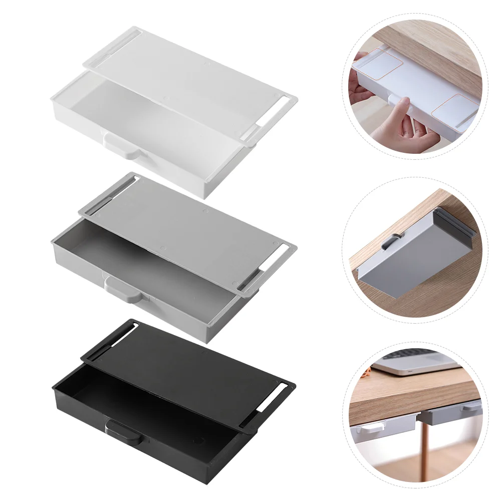 

3 Pcs Paste Drawer Storage Drawers Pencil Case Office Organizer Under Desk Pp Sundries Stationery