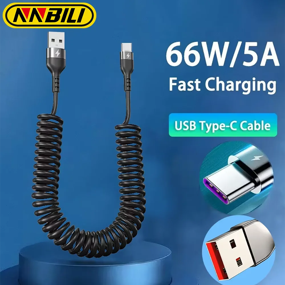 NNBILI 66W 5A Schnelle Lade Typ C Kabel Frühling Teleskop Auto Telefon USB Kabel Für HUAWEI Samsung Xiaomi Draht frühling USB C Kabel