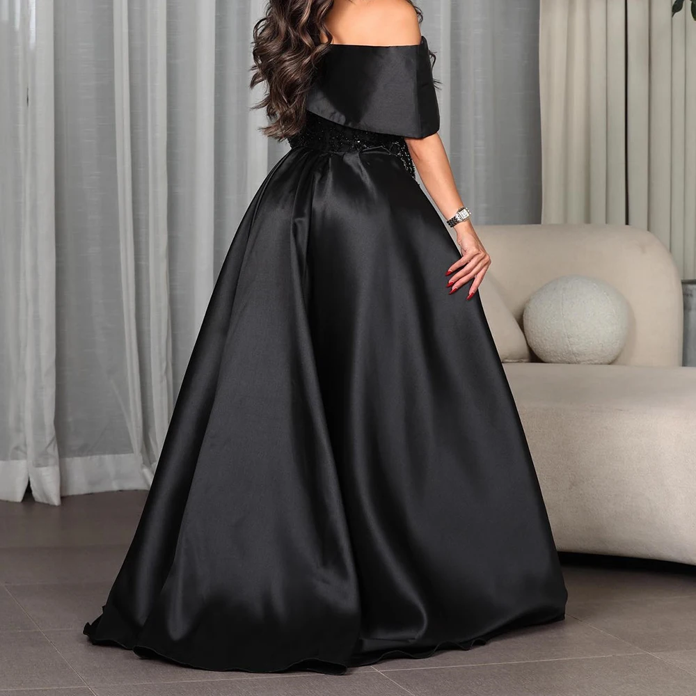 Customized Exquisite Off the Shoulder Long Sleeves Sequined Crystal Panel Train Evening Dress Temperament Pleats Robe de soirée