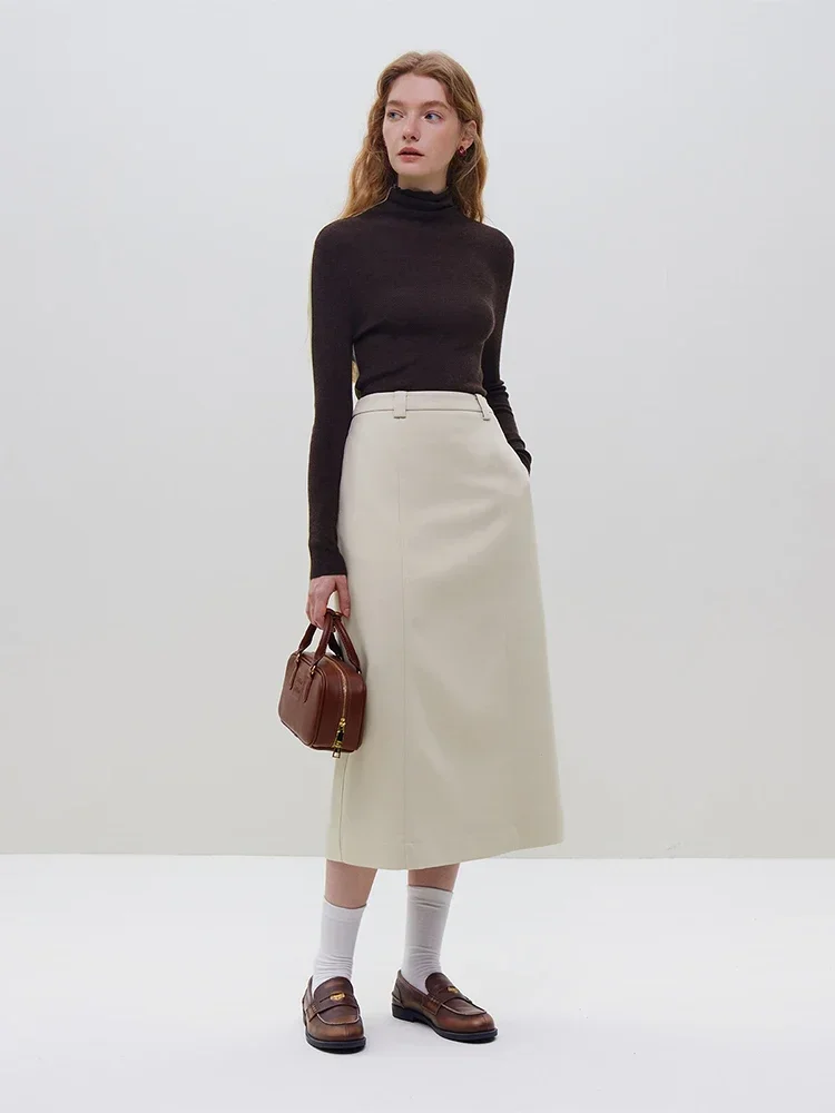 FSLE Commuting Style Straight Versatile High Waist Slim Skirt for Women 2023 Winter New Structural Line Splicing Skirt Female