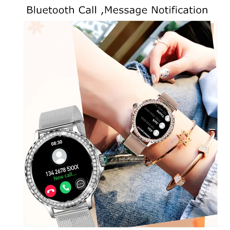 Smart Watches Women Gold Metal Smartwatch Hebrew Support Waterproof IP68 1.3inch IPS Screen Blueooth Call Wearable Device 2023