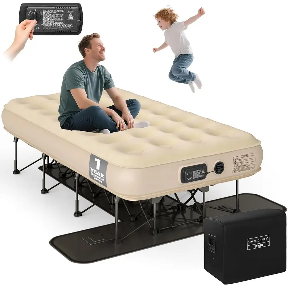 

Надувной матрас Twin Size с самонадувающимся механизмом, встроенным насосом и сумкой на колесиках, идеально подходит для дома, путешествий и кемпинга.