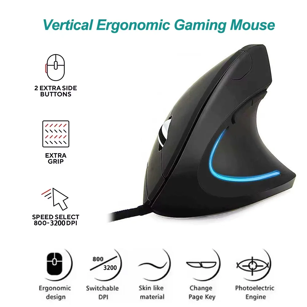 

RGB Wired Gaming mouse Ergonomic Gaming Mouse gamer Vertical Mouse 4Adjustable DPI 6 Buttons for Laptop PC Computer Desktop