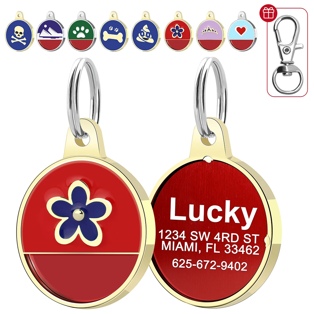 

8 Colors Customized Dog Tag Free Engraved Pet Nameplate ID Pendant With Bone Paw Floral Heart Print For Dogs Cats Name Tags