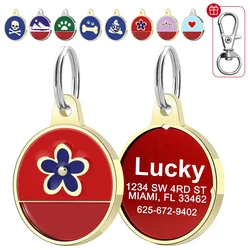 8 Colors Customized Dog Tag Free Engraved Pet Nameplate ID Pendant With Bone Paw Floral Heart Print For Dogs Cats Name Tags