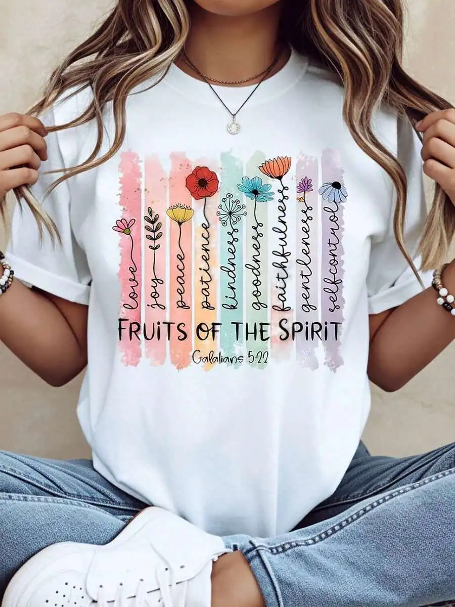 Women's The Fruits of The Spirit Galatians T-Shirt Cotton and Breathable Short Sleeve Streetwear Oversized Loose Casual