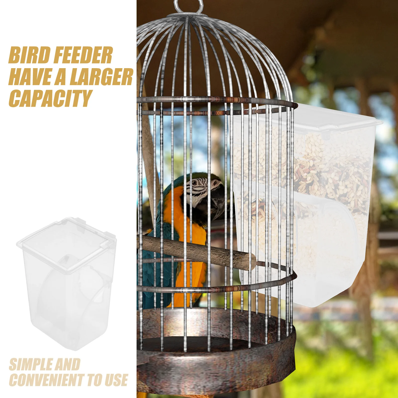 

Pigeon Feeder Hanging Bird Cage Food Box Transparent Flip Cover Anti-Spill Easy Clean Multi-Function Bird Food Holder Pigeon