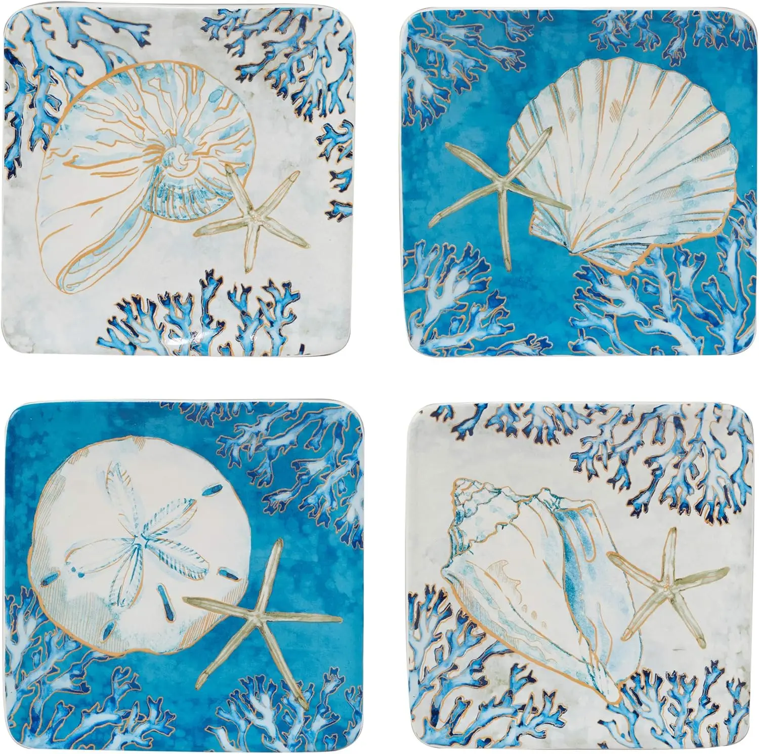 

Shells 6'' Canape/Luncheon/Dessert Plates,Gold, Large, Set of 4