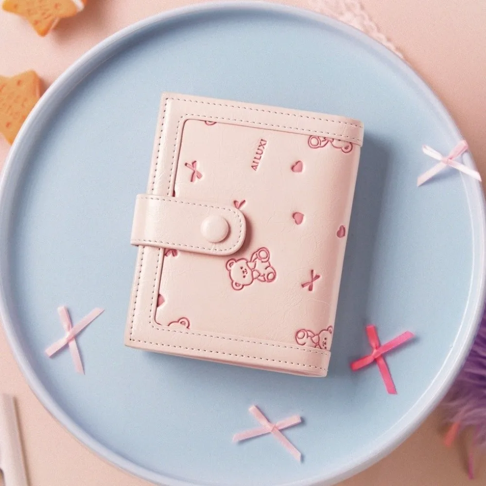 لطيف بو الجلود محفظة قصيرة البسيطة الوردي عملة الحقيبة الدب الصغير حامل بطاقة الائتمان النساء فتاة هدية #3