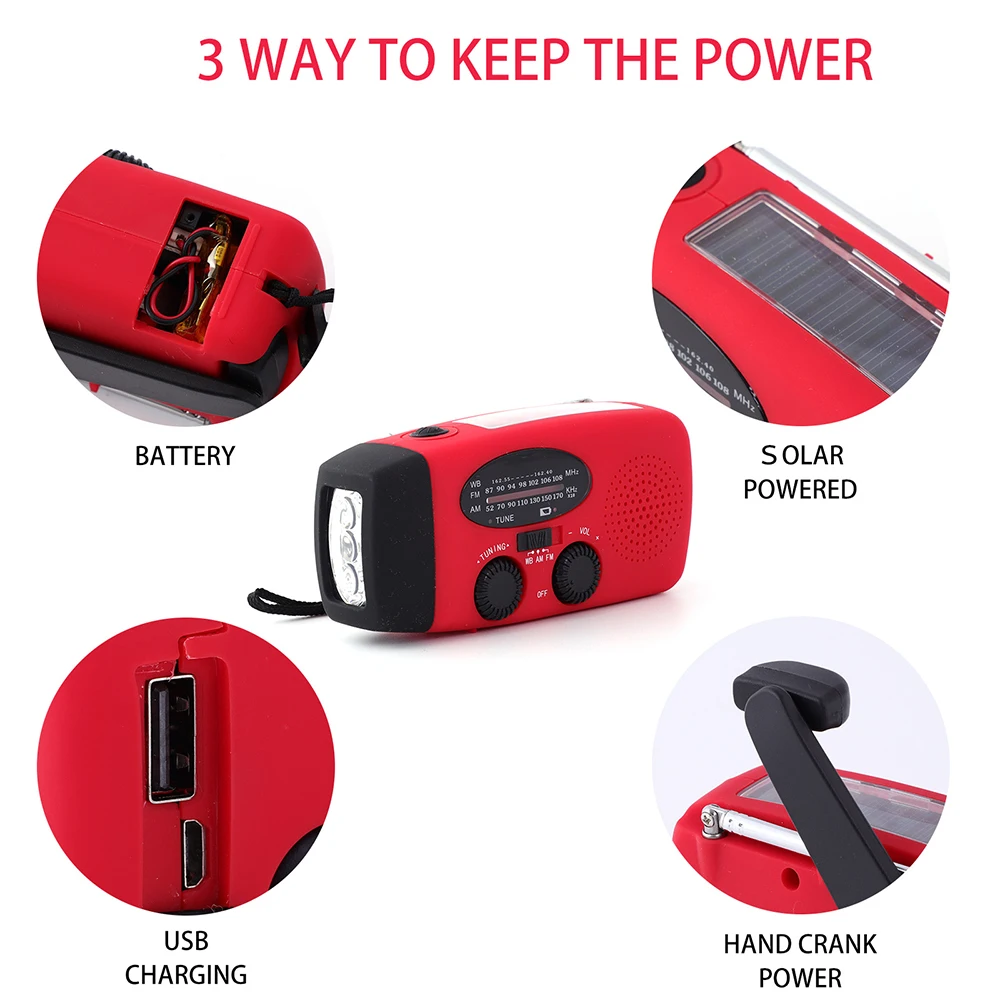 2000 mAh Emergency Radio with LED Lights Radio USB Solar Charging Light Outdoor Travel Portable Rechargeable FM/AM Radio